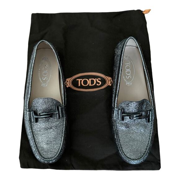 TOD'S Double T metallic cracked-leather loafers with dust bag size 9 (39) - Picture 4 of 13